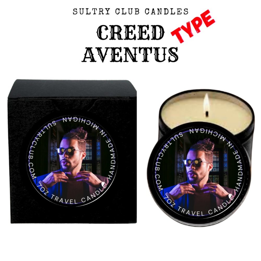CREED AVENTUS TYPE ROMANTIC TRAVEL CANDLE